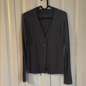 American Eagle Soft and Sexy Ribbed V-Neck Button Down Cardigan. Grey. Size SM